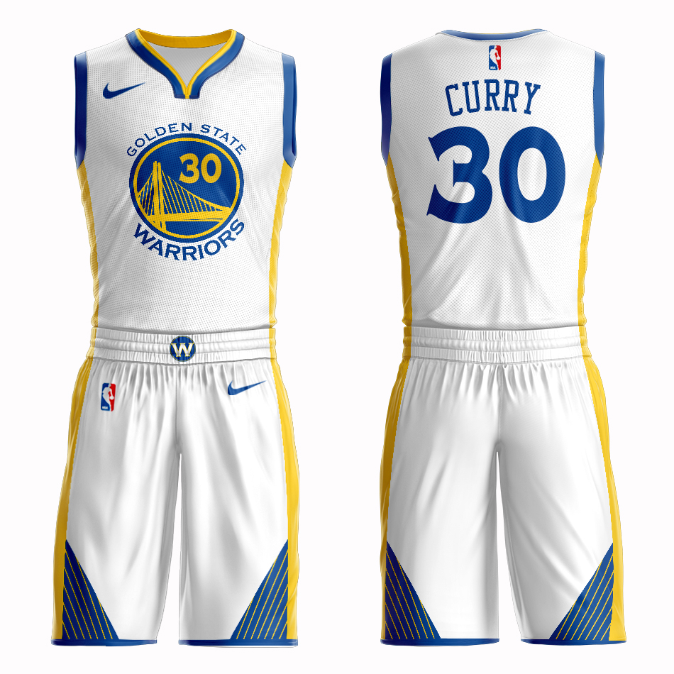 Men 2019 NBA Nike Golden State Warriors #30 Curry  white Customized jersey->->Custom Jersey